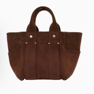 CLARE V LE PETIT BOX TOTE IN CHOCOLATE SUEDE